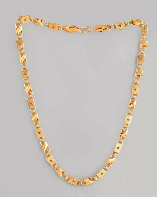 VOJ Gold-Polished Biscuit Shaped Chain With Small Heart | Swadesiicart