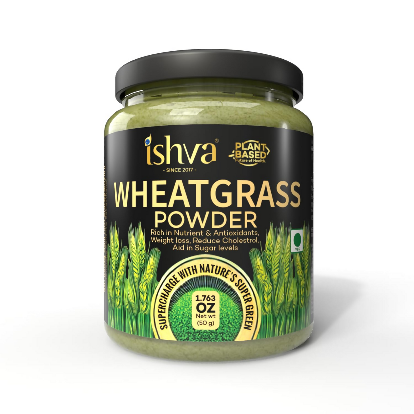 Ishva Wheatgrass Powder Pure & Natural Superfood Detoxifies, Supports Digestion & Promotes Vitality | Swadesiicart