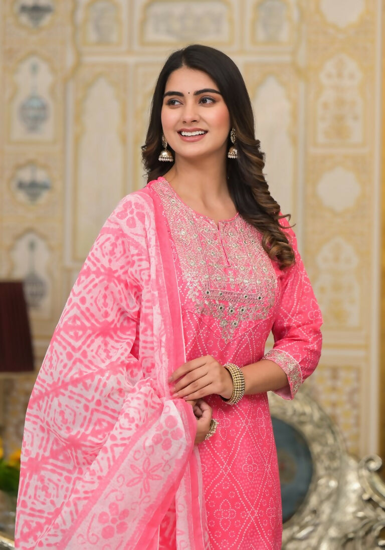 Partywear Designer Pink Cotton Stitched Suit With Dupatta - Tanisha | Swadesiicart
