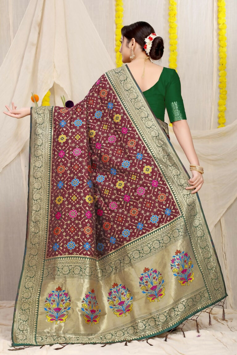 Jyoti Fashion Women's Wine Patola Silk Zari Woven Saree with Blouse | Swadesiicart