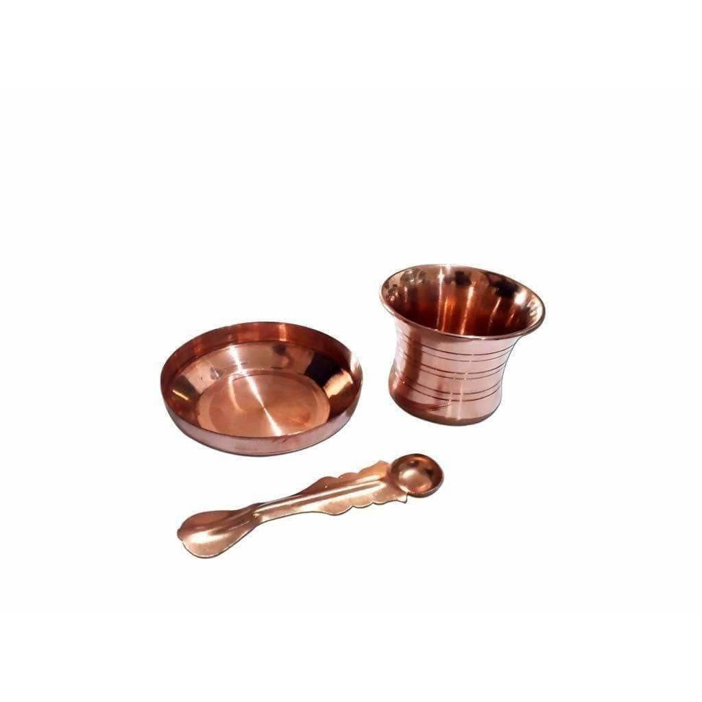 Copper Pancha Pathra Udharini(Spoon) with plate - Swadesiicart