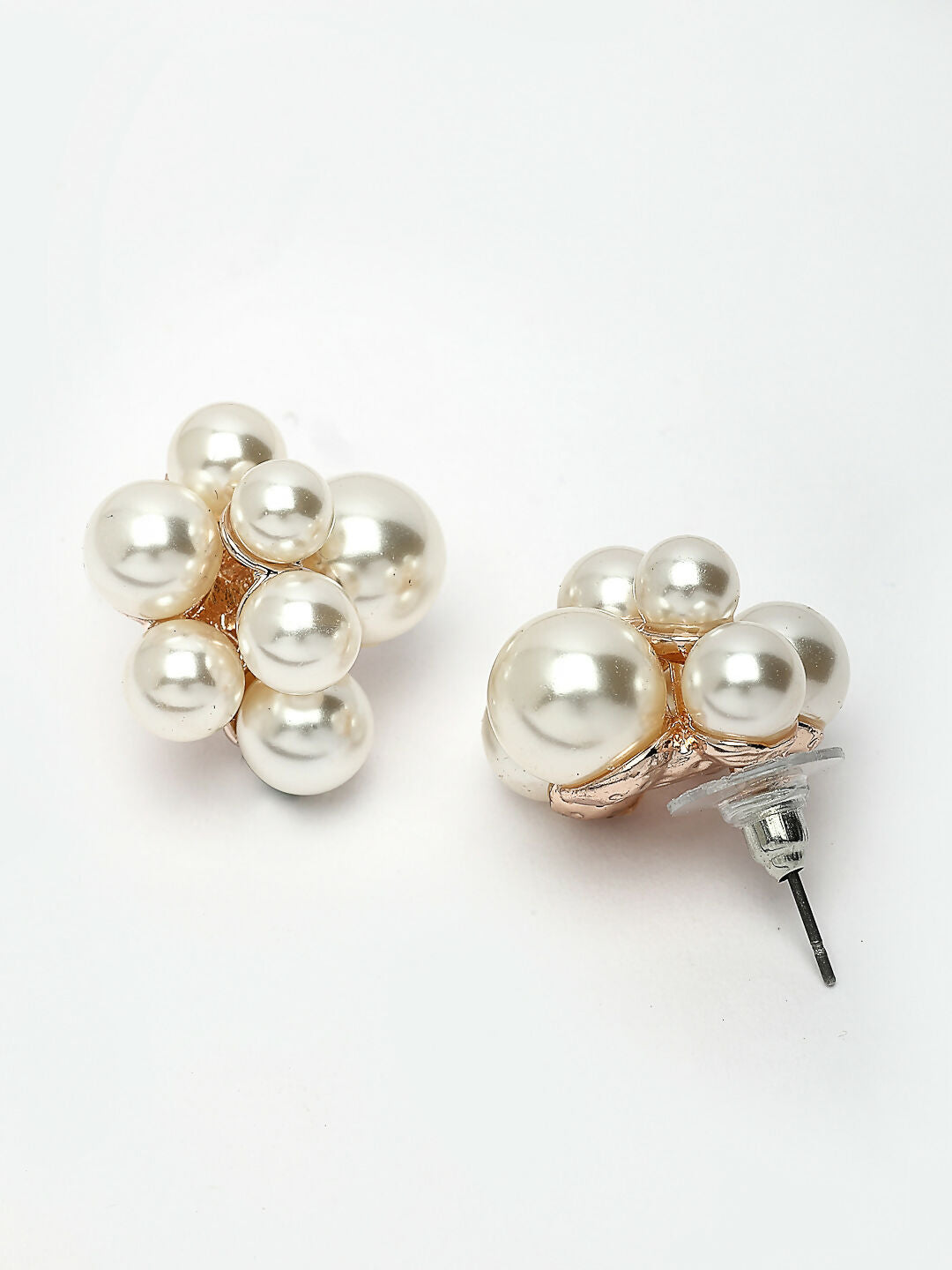 NVR Women's Gold Pearl Gold-Polished Circular Studs Earring | Swadesiicart