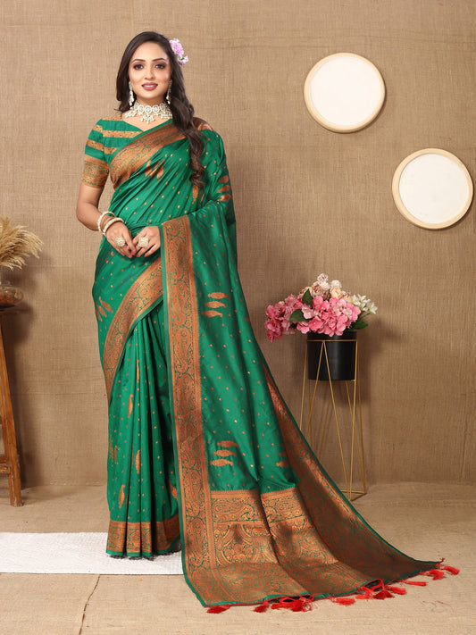Vedant Vastram Green Color Banarasi Silk Saree - Green | Swadesiicart