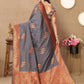 Vedant Vastram Grey Color Banarasi Silk Saree - Grey | Swadesiicart