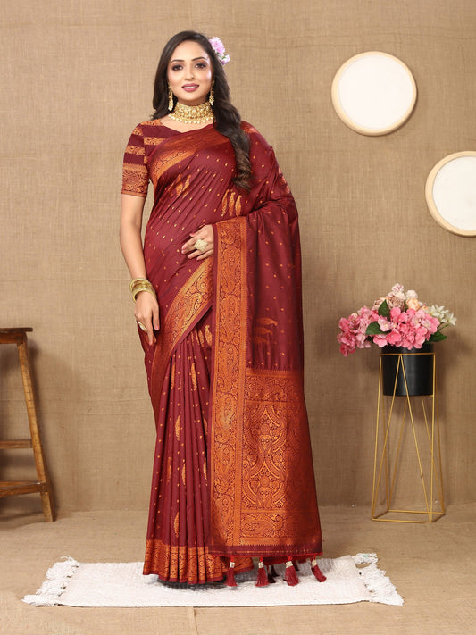 Vedant Vastram Maroon Color Banarasi Silk Saree - Maroon | Swadesiicart
