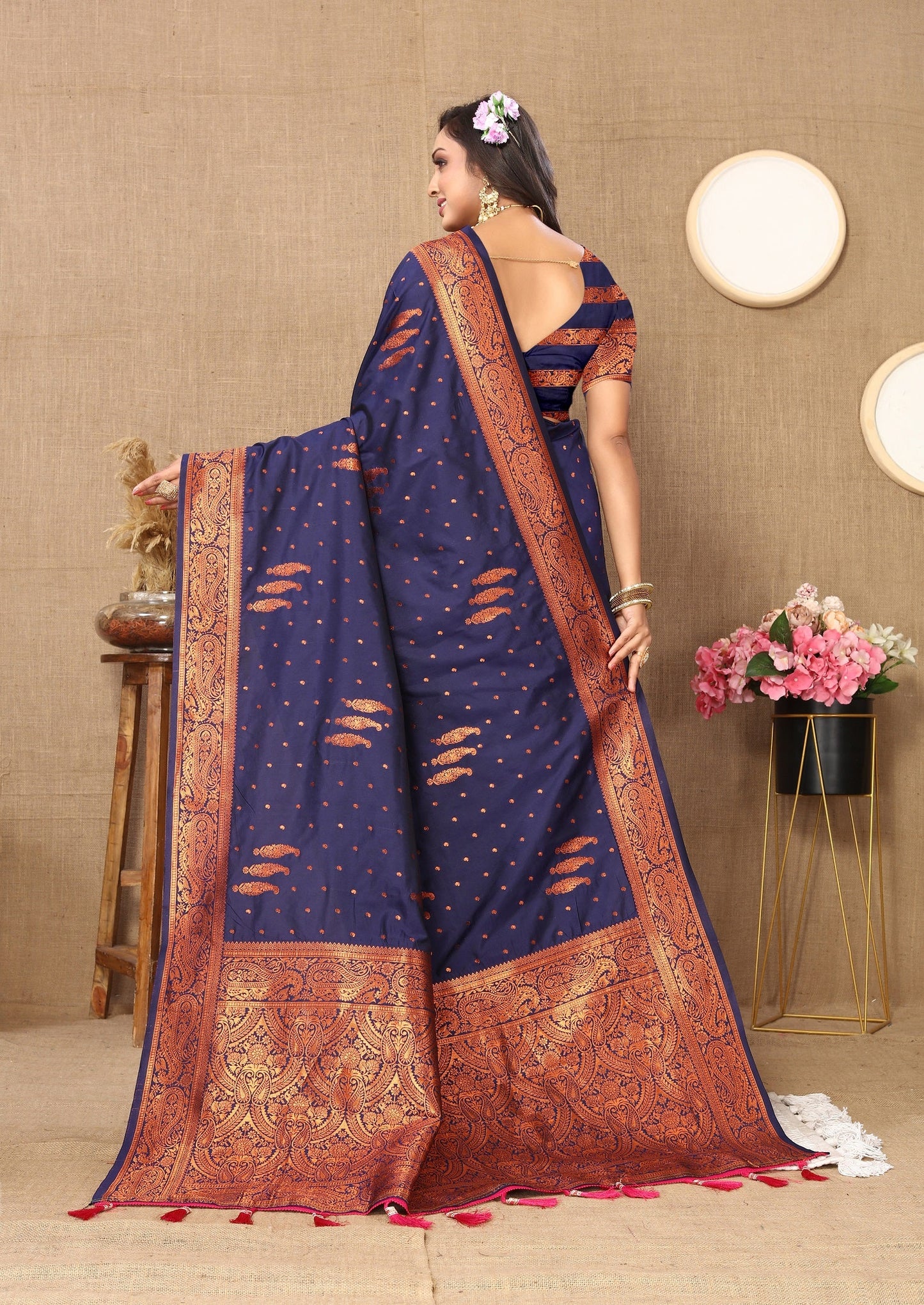 Vedant Vastram Navy Blue Color Banarasi Silk Saree - Navy Blue | Swadesiicart