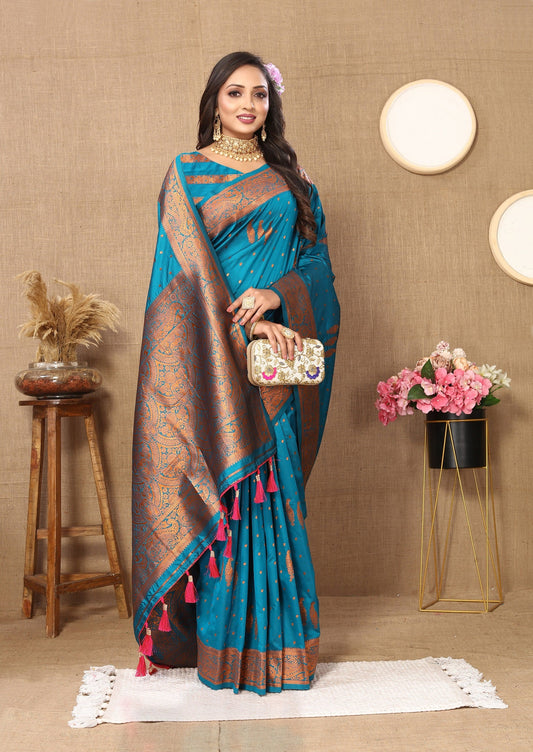 Vedant Vastram Rama Color Banarasi Silk Saree - Rama | Swadesiicart