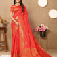 Vedant Vastram Red Color Banarasi Silk Saree - Red | Swadesiicart