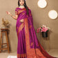 Vedant Vastram Wine Color Banarasi Silk Saree - Wine | Swadesiicart