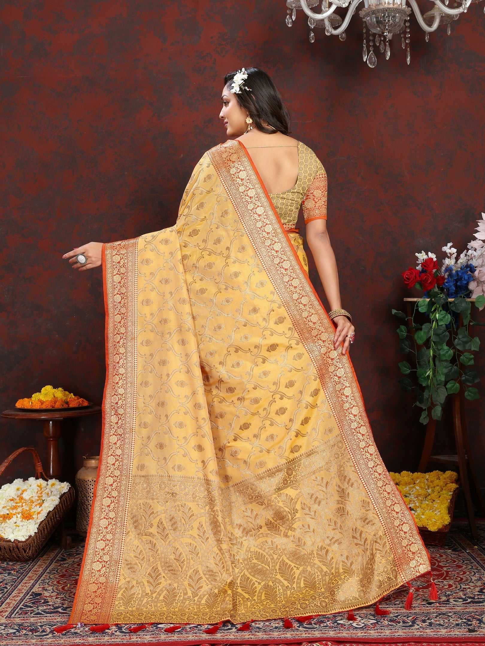 Vedant Vastram Mustard Color Banarasi Silk Saree - Mustard | Swadesiicart
