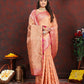 Vedant Vastram Peach Color Banarasi Silk Saree - Peach | Swadesiicart
