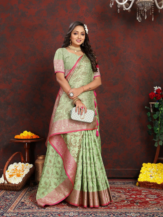 Vedant Vastram Pista Color Banarasi Silk Saree - Pista | Swadesiicart