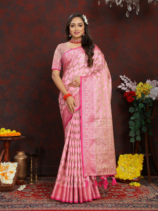 Vedant Vastram Baby Pink Color Banarasi Silk Saree - Baby Pink | Swadesiicart