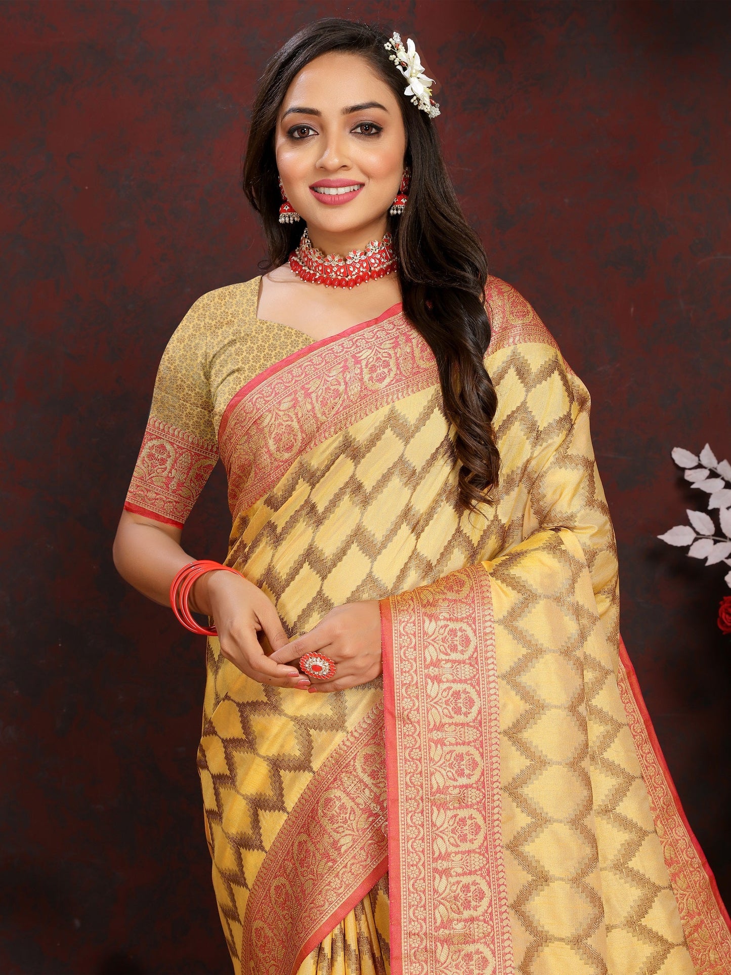 Vedant Vastram Mustard Color Banarasi Silk Saree - Mustard | Swadesiicart