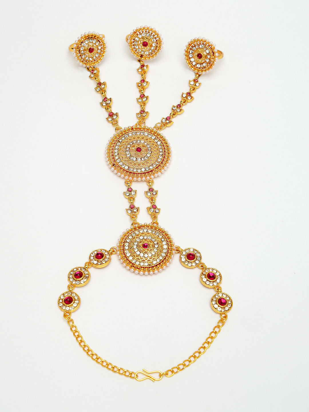 NVR Women's Gold-Polished CZ Stone-Studded Handcrafted Ring Bracelet - Swadesiicart