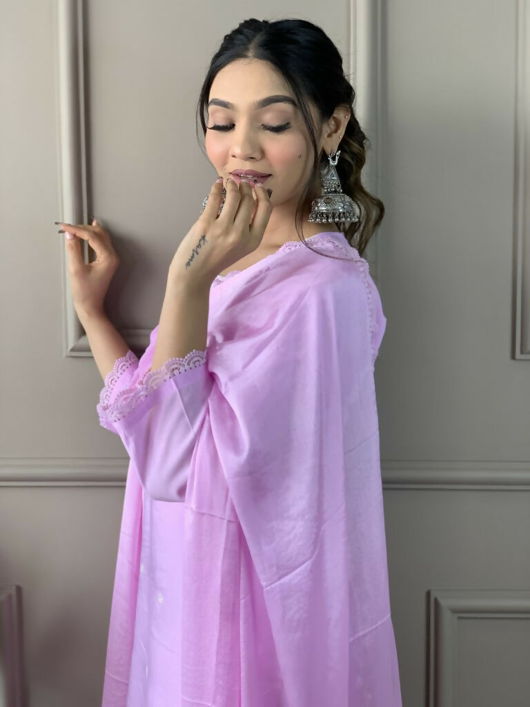 Lavender Viscose Chanderi Stitched Suit With Dupatta - Tanisha | Swadesiicart