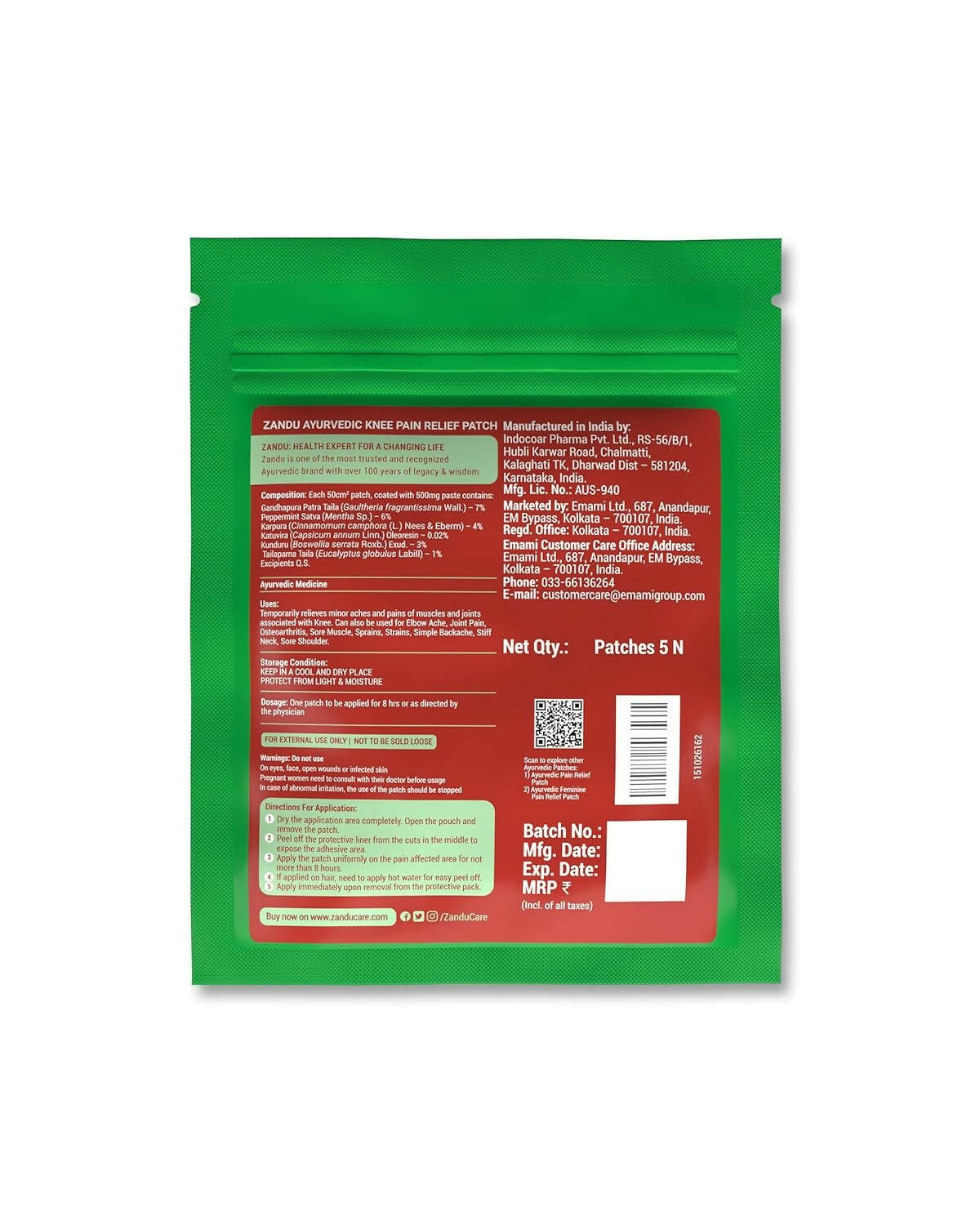 Zandu Ayurvedic Knee Pain Relief Patch - Swadesiicart