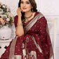 Vedant Vastram Soft Litchi Silk Banarasi Silk Saree - Maroon | Swadesiicart
