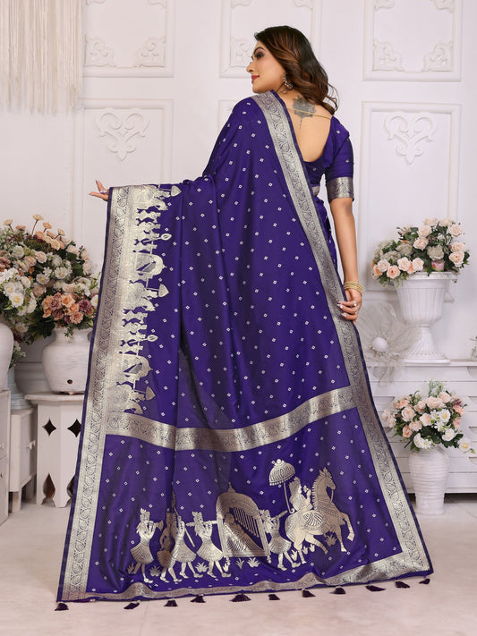 Vedant Vastram Soft Litchi Silk Banarasi Silk Saree - Navy | Swadesiicart