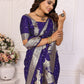 Vedant Vastram Soft Litchi Silk Banarasi Silk Saree - Navy | Swadesiicart