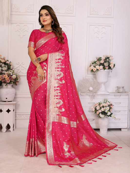 Vedant Vastram Soft Litchi Silk Banarasi Silk Saree - Rani | Swadesiicart