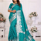 Vedant Vastram Soft Litchi Silk Banarasi Silk Saree - Turquoise | Swadesiicart