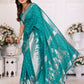 Vedant Vastram Soft Litchi Silk Banarasi Silk Saree - Turquoise | Swadesiicart