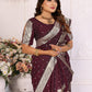 Vedant Vastram Soft Litchi Silk Banarasi Silk Saree - Wine | Swadesiicart