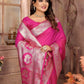 Vedant Vastram Soft Litchi Silk Banarasi Silk Saree - Magenta | Swadesiicart