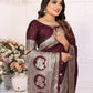 Vedant Vastram Soft Litchi Silk Banarasi Silk Saree - Maroon | Swadesiicart