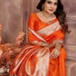 Vedant Vastram Soft Litchi Silk Banarasi Silk Saree - Orange | Swadesiicart