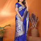 Vedant Vastram Soft Litchi Silk Banarasi Silk Saree - Blue | Swadesiicart