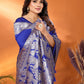 Vedant Vastram Soft Litchi Silk Banarasi Silk Saree - Blue | Swadesiicart