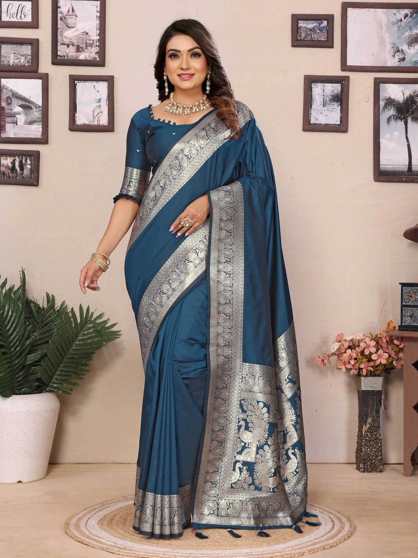 Vedant Vastram Soft Litchi Silk Banarasi Silk Saree - Morpich | Swadesiicart