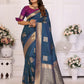 Vedant Vastram Soft Litchi Silk Banarasi Silk Saree - Blue | Swadesiicart