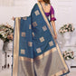 Vedant Vastram Soft Litchi Silk Banarasi Silk Saree - Blue | Swadesiicart