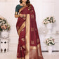 Vedant Vastram Soft Litchi Silk Banarasi Silk Saree - Maroon | Swadesiicart