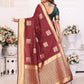 Vedant Vastram Soft Litchi Silk Banarasi Silk Saree - Maroon | Swadesiicart