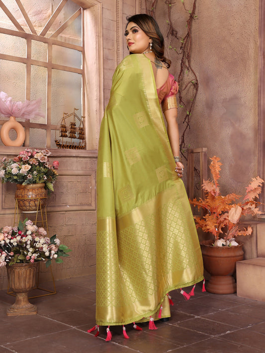 Vedant Vastram Soft Litchi Silk Banarasi Silk Saree - Olive | Swadesiicart
