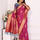 Vedant Vastram Soft Litchi Silk Banarasi Silk Saree - Pink | Swadesiicart