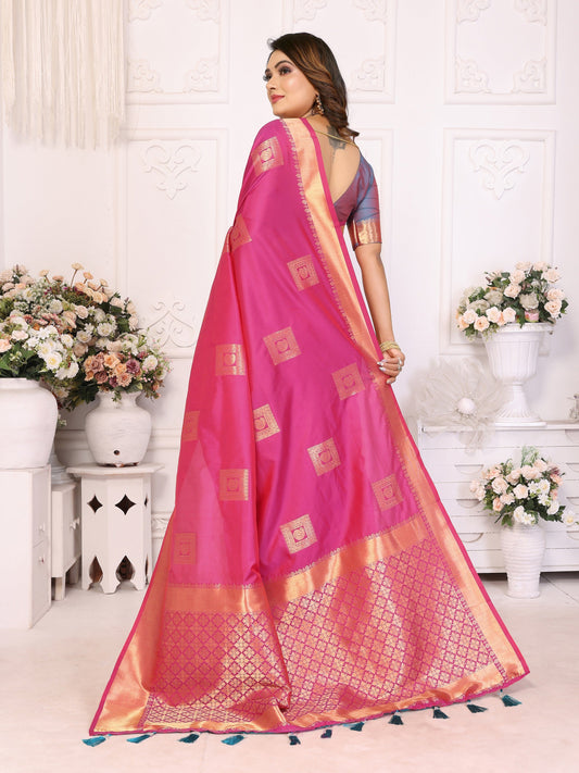 Vedant Vastram Soft Litchi Silk Banarasi Silk Saree - Pink | Swadesiicart