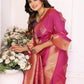 Vedant Vastram Soft Litchi Silk Banarasi Silk Saree - Pink | Swadesiicart