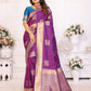 Vedant Vastram Soft Litchi Silk Banarasi Silk Saree - Purple | Swadesiicart