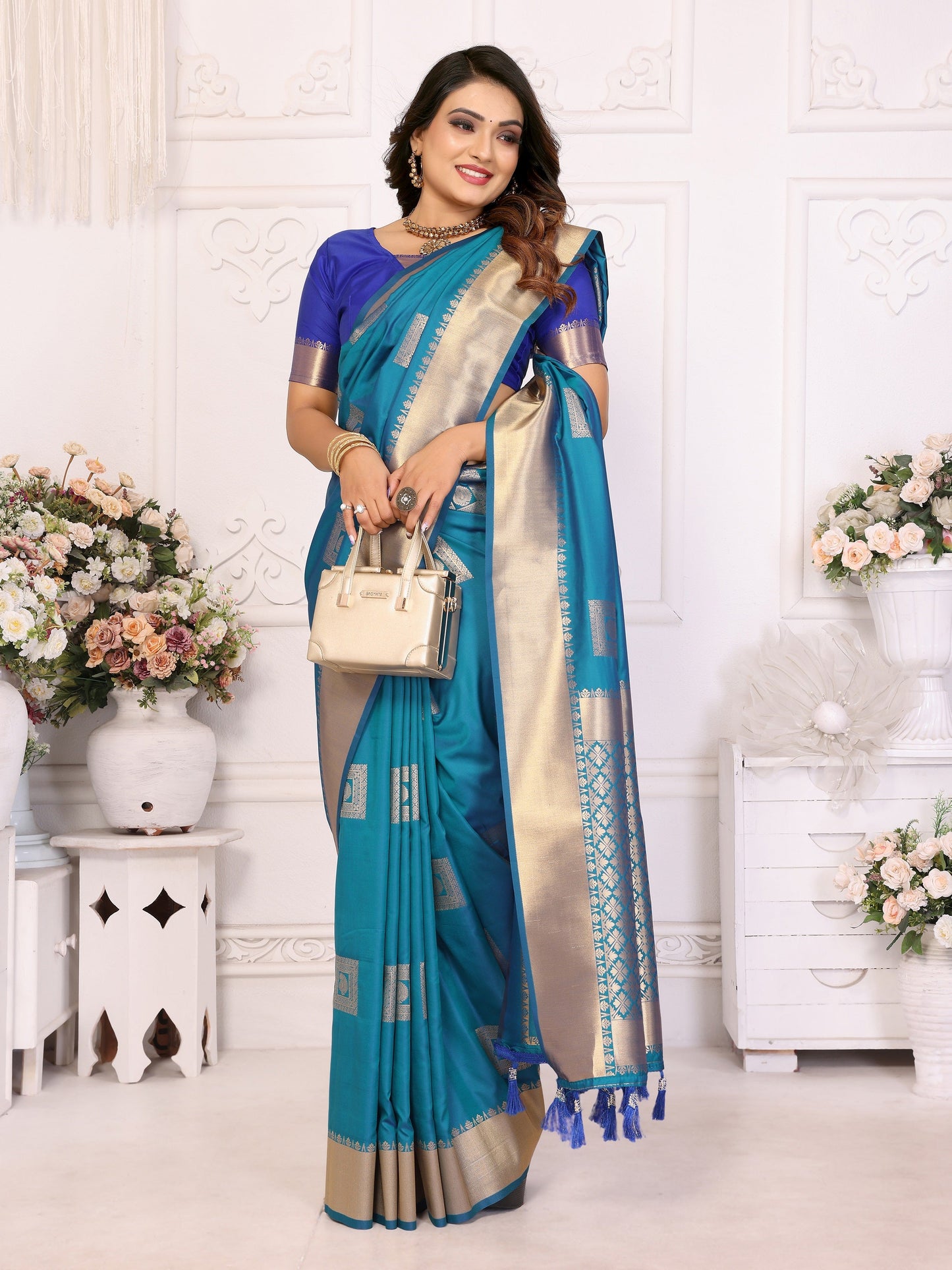 Vedant Vastram Soft Litchi Silk Banarasi Silk Saree - Rama | Swadesiicart