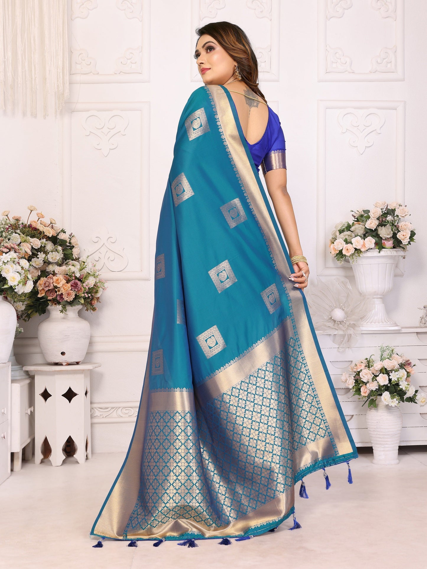 Vedant Vastram Soft Litchi Silk Banarasi Silk Saree - Rama | Swadesiicart