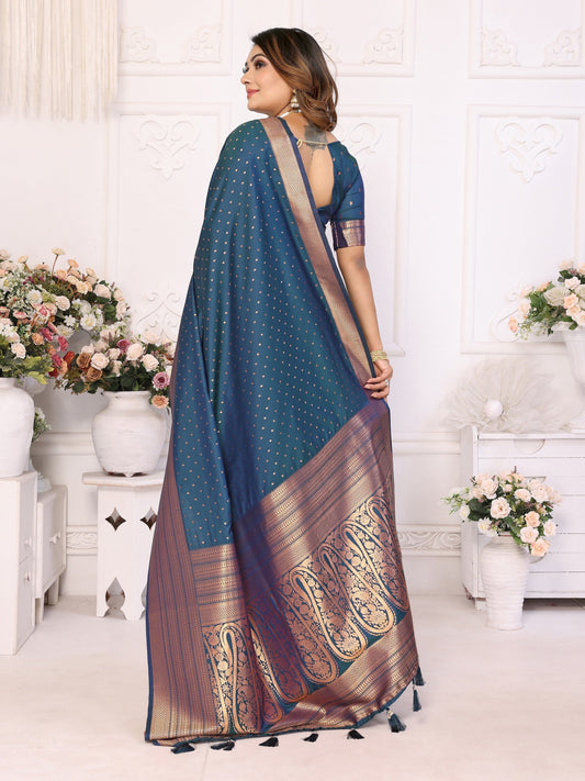 Vedant Vastram Soft Litchi Silk Banarasi Silk Saree - Navy | Swadesiicart