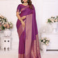 Vedant Vastram Soft Litchi Silk Banarasi Silk Saree - Purple | Swadesiicart