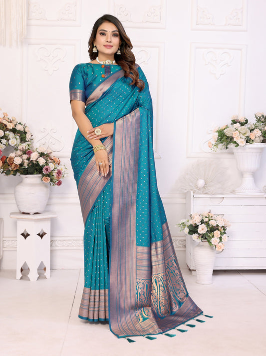 Vedant Vastram Soft Litchi Silk Banarasi Silk Saree - Rama | Swadesiicart