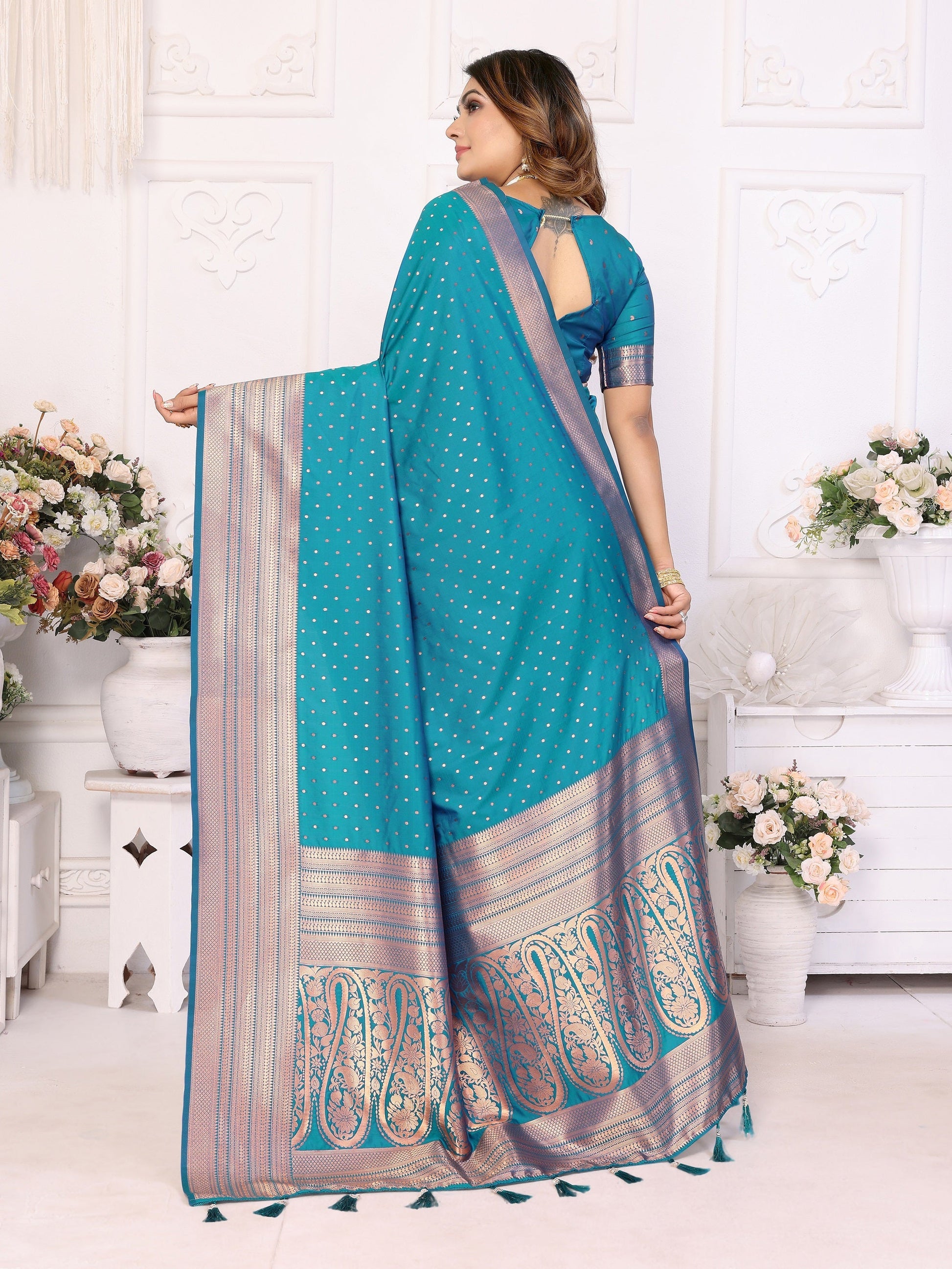 Vedant Vastram Soft Litchi Silk Banarasi Silk Saree - Rama | Swadesiicart