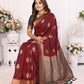 Vedant Vastram Soft Litchi Silk Banarasi Silk Saree - Maroon | Swadesiicart